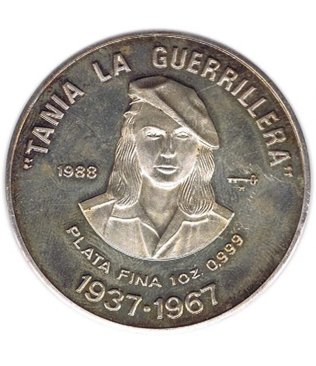 Moneda 10 pesos Cuba 1988 Tania La Guerrillera. Onza Plata.  - 1