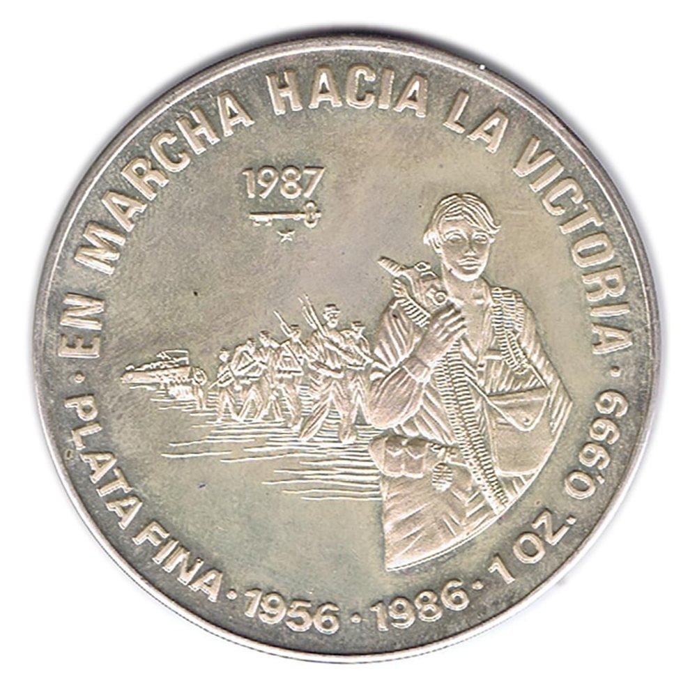 Moneda 10 pesos Cuba 1987 Marcha hacia la Victoria. Onza Plata  - 1