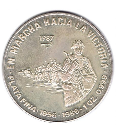 Moneda 10 pesos Cuba 1987 Marcha hacia la Victoria. Onza Plata  - 1