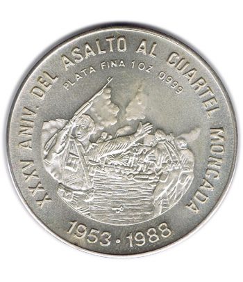 Moneda 10 pesos Cuba 1988 Asalto cuartel Moncada. Onza Plata  - 1