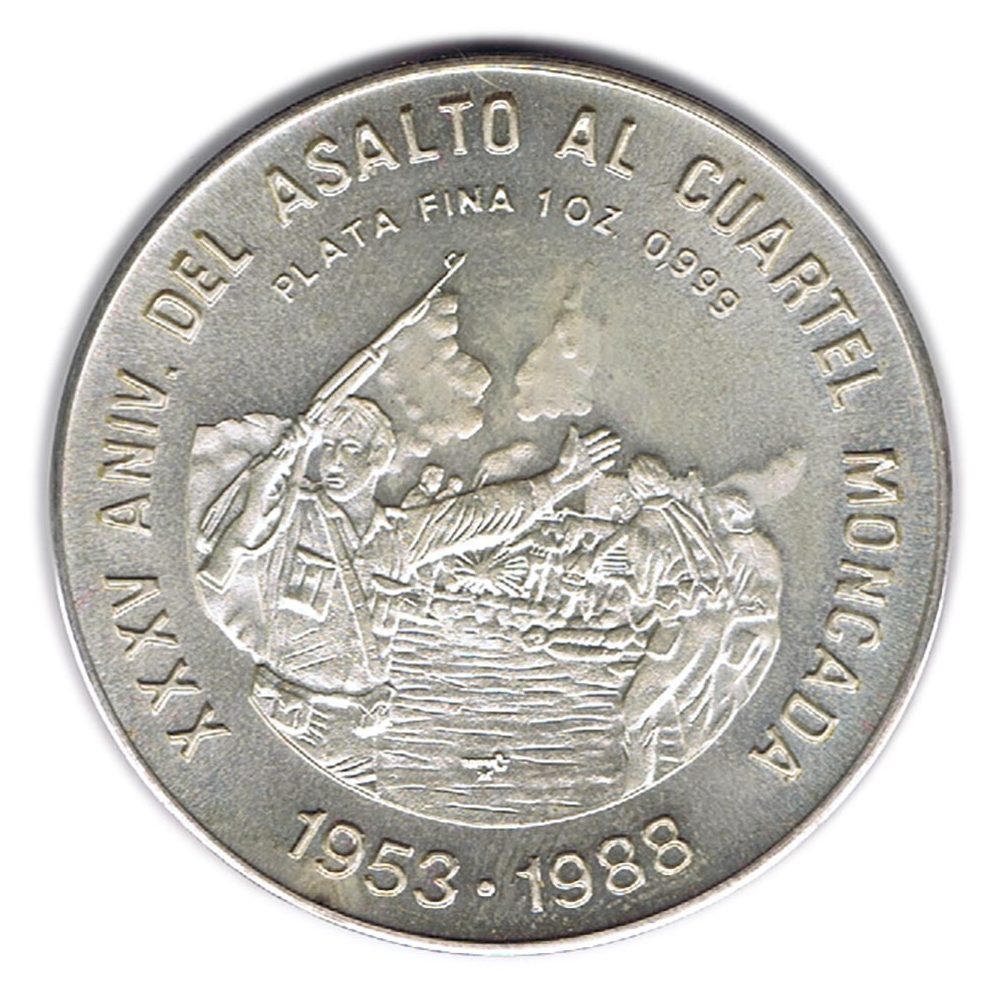 Moneda 10 pesos Cuba 1988 Asalto cuartel Moncada. Onza Plata  - 1