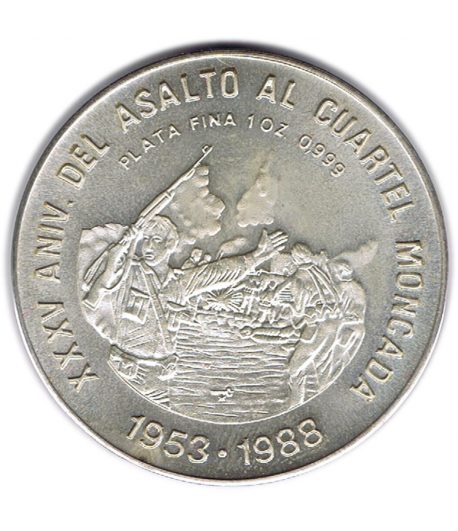 Moneda 10 pesos Cuba 1988 Asalto cuartel Moncada. Onza Plata  - 1