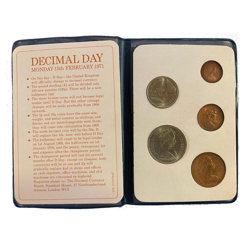 Estuche de monedas Inglaterra 5 Primeras Monedas Decimales.  - 1