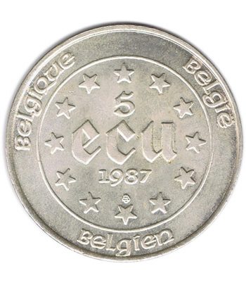 Moneda 5 Ecu Belgica 1987 Carlos V. Plata  - 2