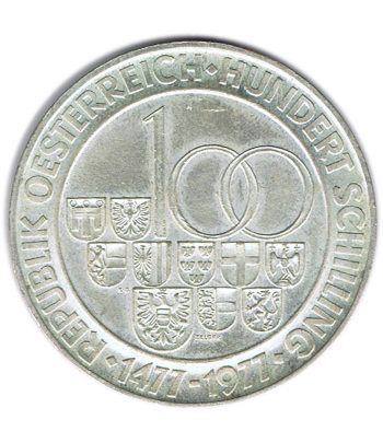 Moneda 100 schilling Austria 1977 Casa de la Moneda de Hall. Plata  - 1