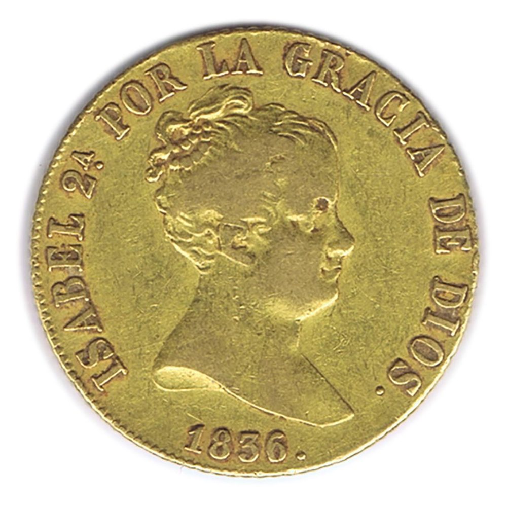 Moneda de España 80 Reales 1836 Isabel II Sevilla. Oro  - 1