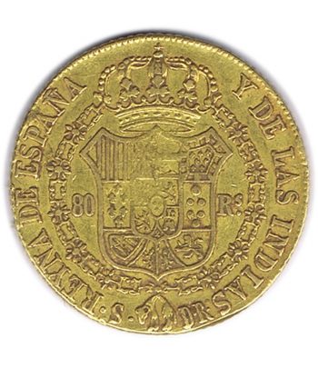 Moneda de España 80 Reales 1836 Isabel II Sevilla. Oro  - 2