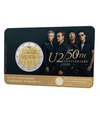 moneda 2 euros Irlanda 2026 50 Años banda Rock U2. Música  - 1