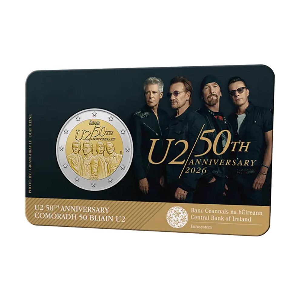 moneda 2 euros Irlanda 2026 50 Años banda Rock U2. Música  - 1