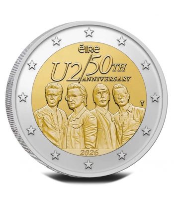 moneda 2 euros Irlanda 2026 50 Años banda Rock U2. Música  - 2