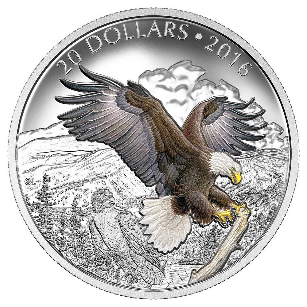 Moneda de plata Canada 20$ 2016 Águila Calva Baronial. Onza.  - 1