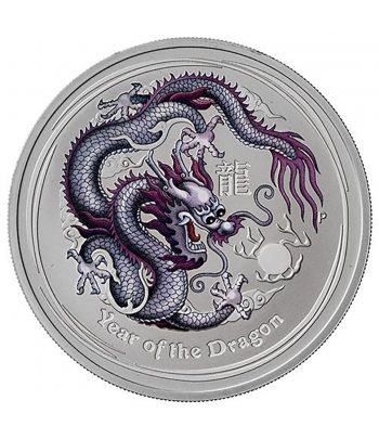 Moneda de plata 1$ Australia Lunar Dragón 2012. Color Gris.  - 1