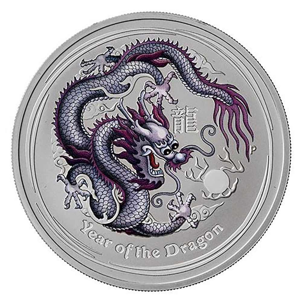 Moneda de plata 1$ Australia Lunar Dragón 2012. Color Gris.  - 1