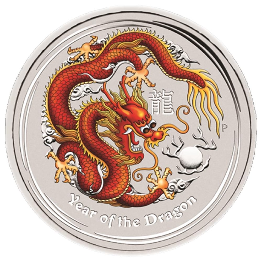 Moneda de plata 1$ Australia Lunar Dragón 2012. Color Rojo.  - 1