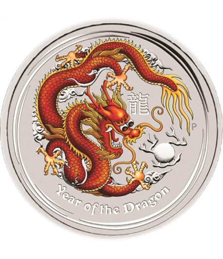 Moneda de plata 1$ Australia Lunar Dragón 2012. Color Rojo.  - 1