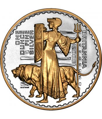 Moneda de plata Britannia 2 Pounds Inglaterra 2006. Con oro.  - 1