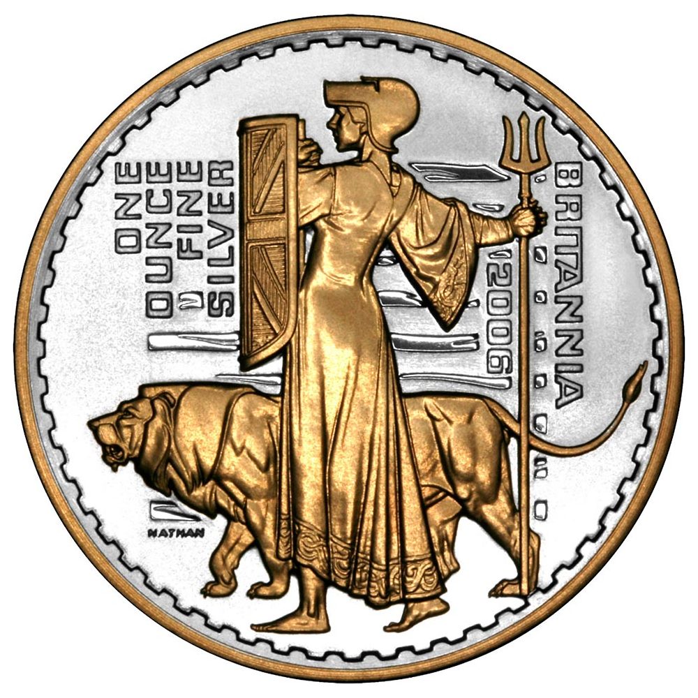 Moneda de plata Britannia 2 Pounds Inglaterra 2006. Con oro.  - 1