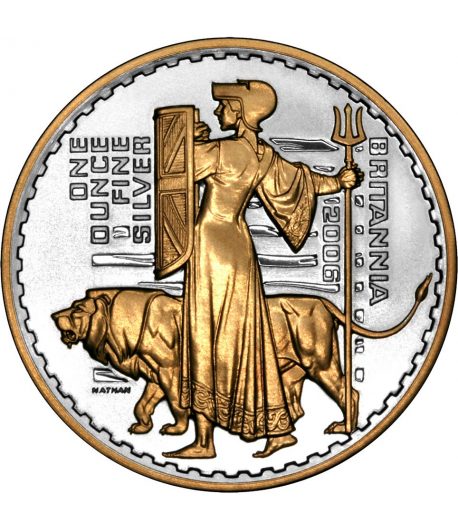 Moneda de plata Britannia 2 Pounds Inglaterra 2006. Con oro.  - 1