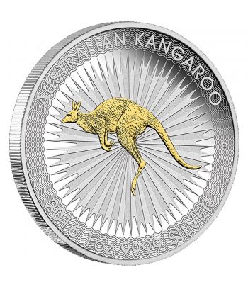 Moneda de plata 1$ Australia Canguro 2016. Con oro.  - 1
