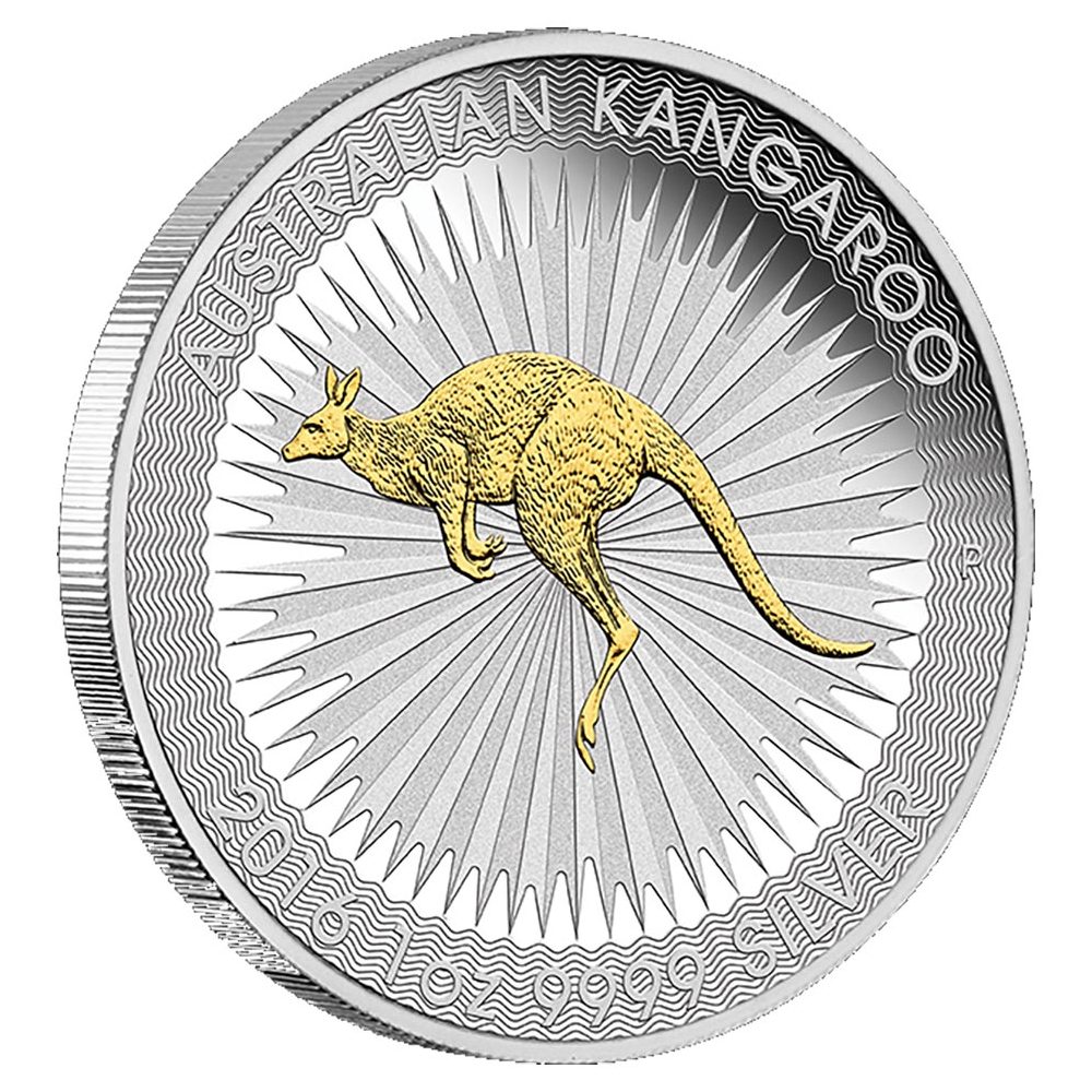 Moneda de plata 1$ Australia Canguro 2016. Con oro.  - 1