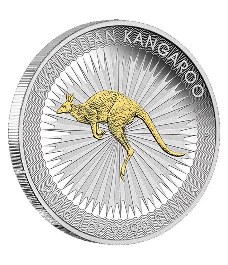 Moneda de plata 1$ Australia Canguro 2016. Con oro.  - 1