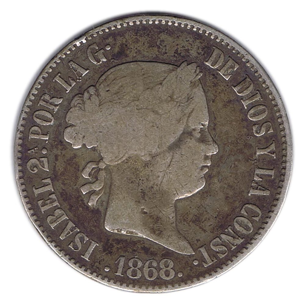 Moneda de Isabel II 50 Centavos de Peso 1868 Filipinas. Plata.  - 1
