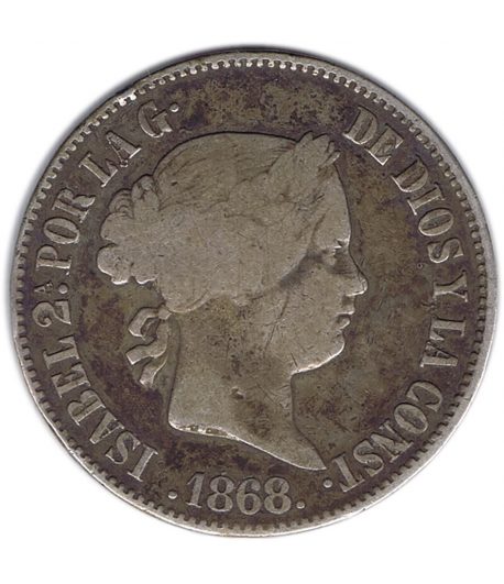 Moneda de Isabel II 50 Centavos de Peso 1868 Filipinas. Plata.  - 1