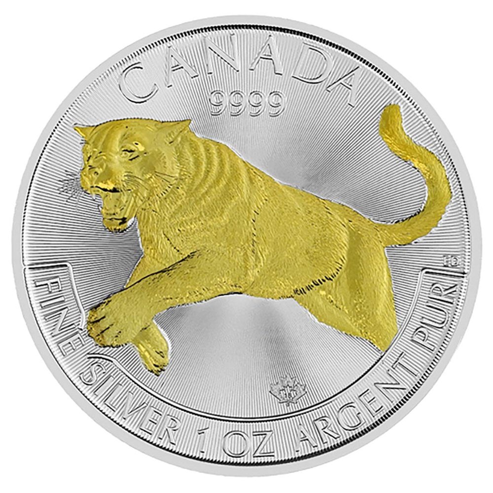 Moneda de plata 5$ Canadá 2016 Puma. Con oro.  - 1