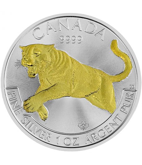 Moneda de plata 5$ Canadá 2016 Puma. Con oro.  - 1