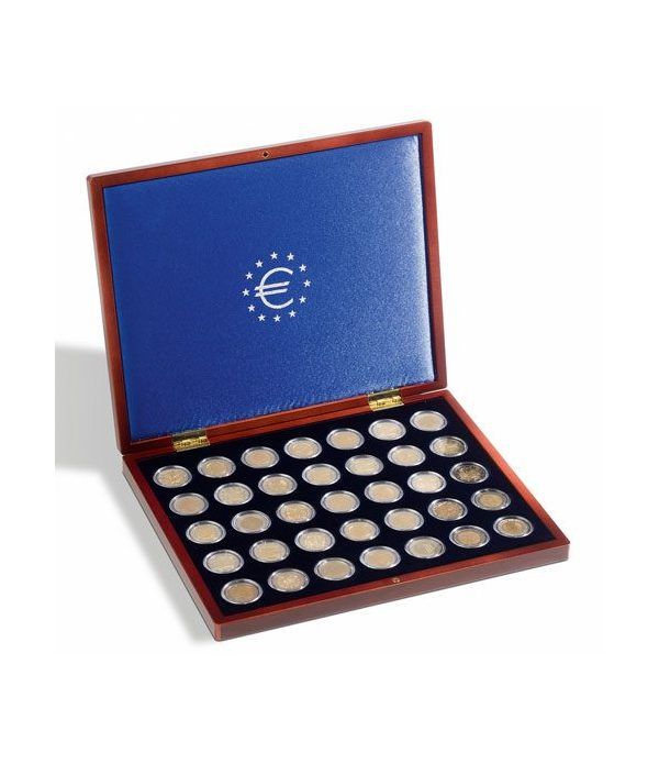 LEUCHTTURM Estuche de madera para 35 monedas de 2 Euros. Logo