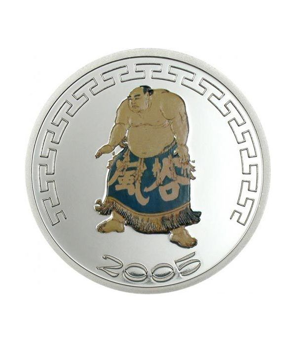 Mongolia 500 Tugrik de plata Sumo color II año 2005.