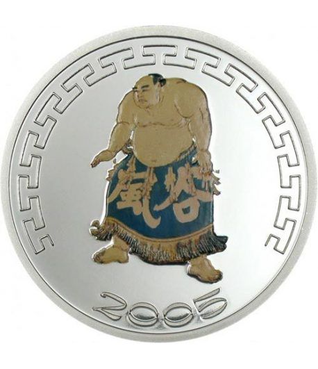 Mongolia 500 Tugrik de plata Sumo color II año 2005.