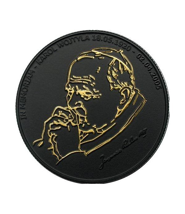 Moneda de Plata de Liberia 10$ Juan Pablo II 2005 negro mate.  - 2