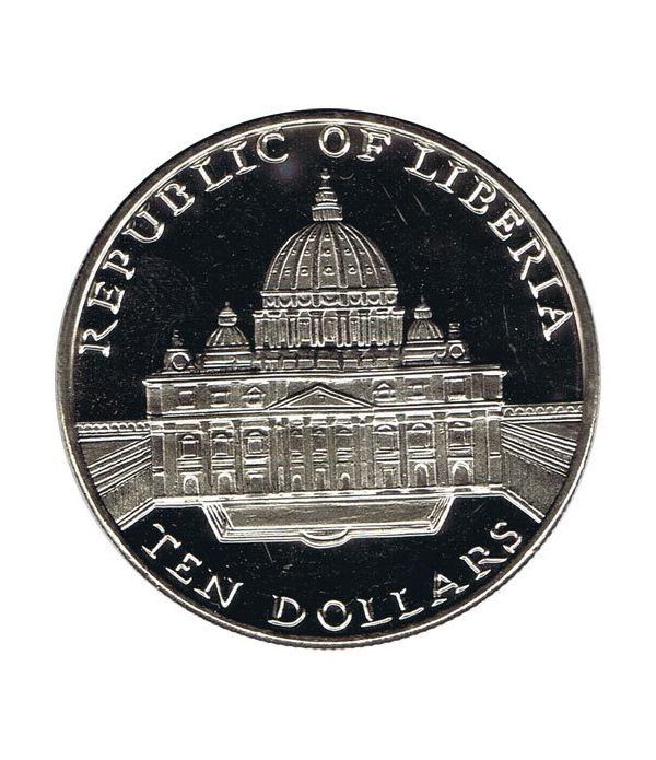Moneda de Plata de Liberia 10$ Juan Pablo II 2001.  - 2