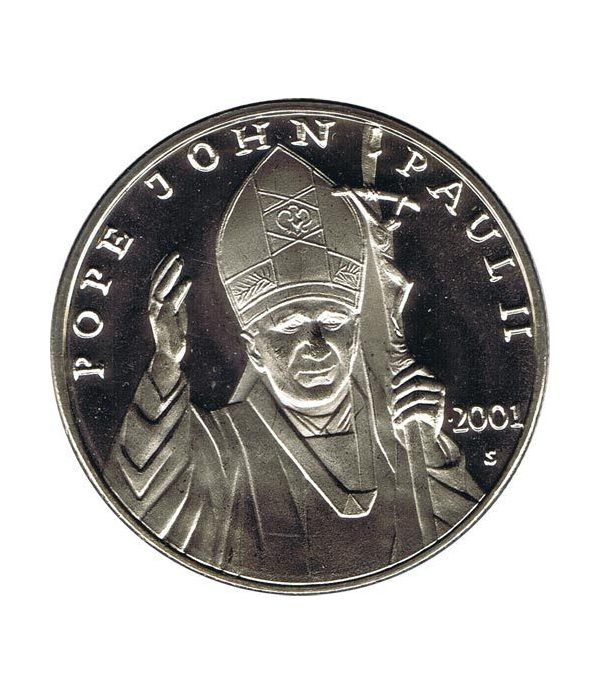 Moneda de Plata de Liberia 10$ Juan Pablo II 2001.  - 4