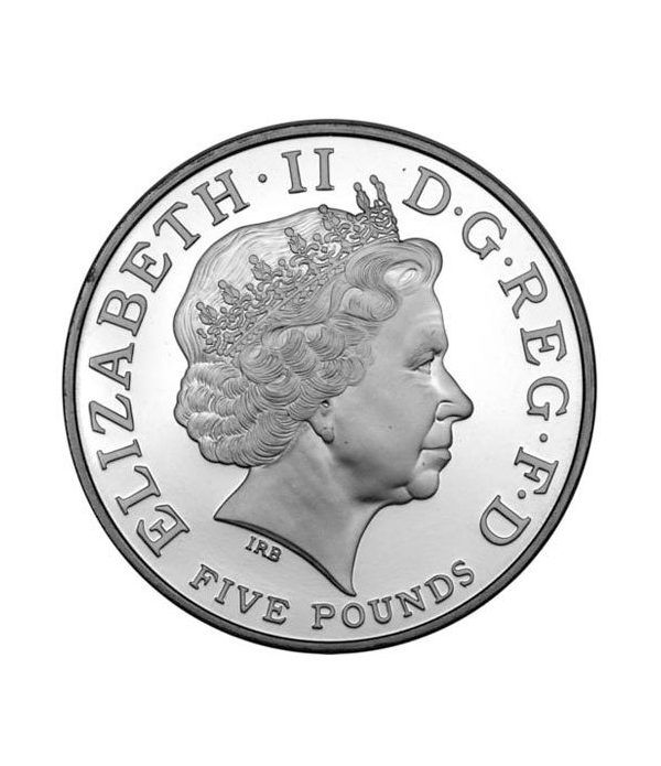 Moneda de plata 80 Aº Reina Isabel 5 Pounds Inglaterra 2006.  - 2