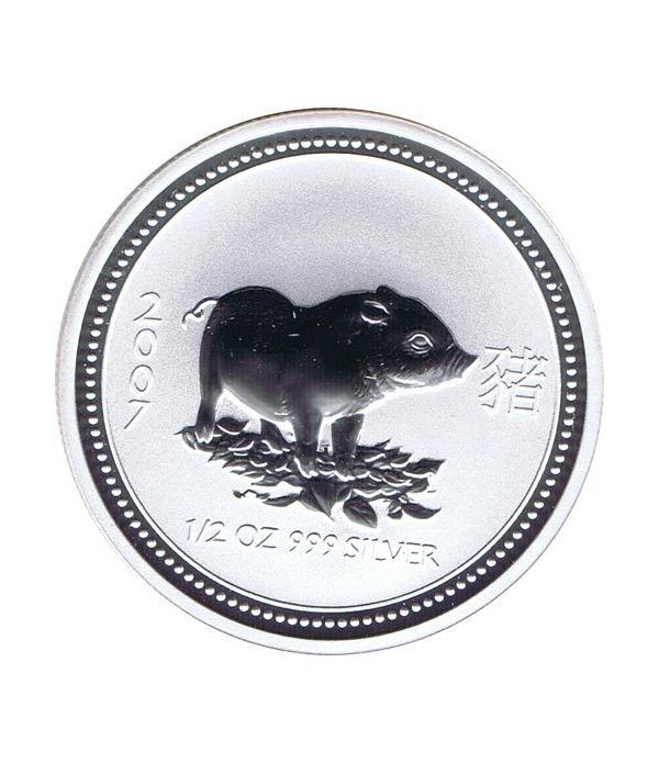 Moneda media onza de plata 1/2$ Australia Lunar 2007 Cerdo  - 4