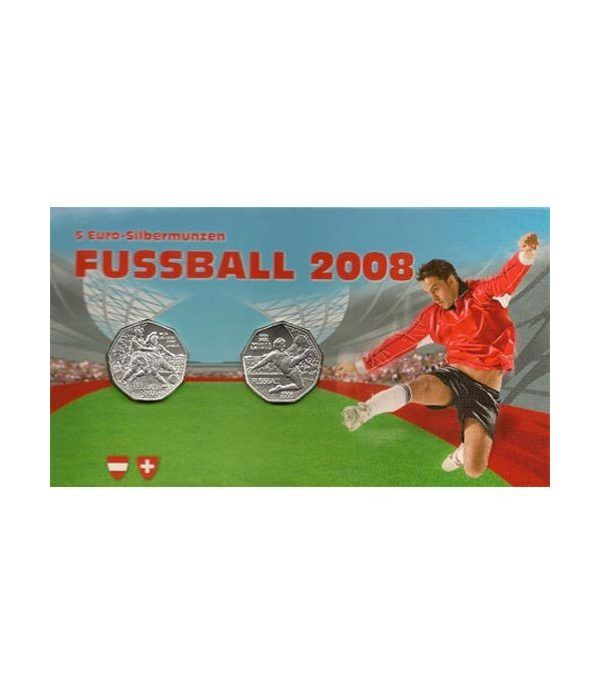 moneda Austria 5 Euros 2008 (nueve esquinas) Futbol. 2 monedas.  - 6