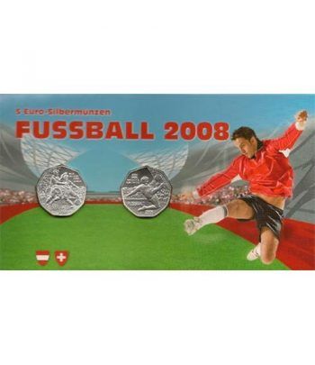 moneda Austria 5 Euros 2008 (nueve esquinas) Futbol. 2 monedas.  - 1