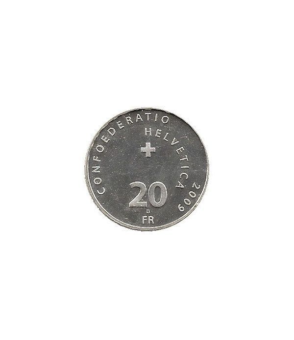 Moneda de plata 20 francos Suiza 2009. Tren.  - 2