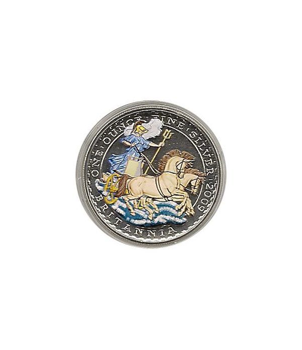 Moneda de plata color Britannia 2 Pounds Inglaterra 2009.