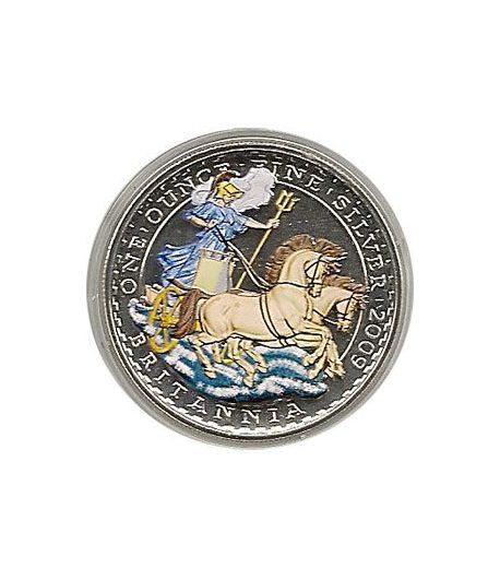 Moneda de plata color Britannia 2 Pounds Inglaterra 2009.