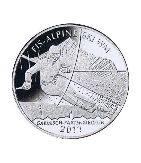 moneda Alemania 10 Euros 2010 Ski Alpino. Plata.