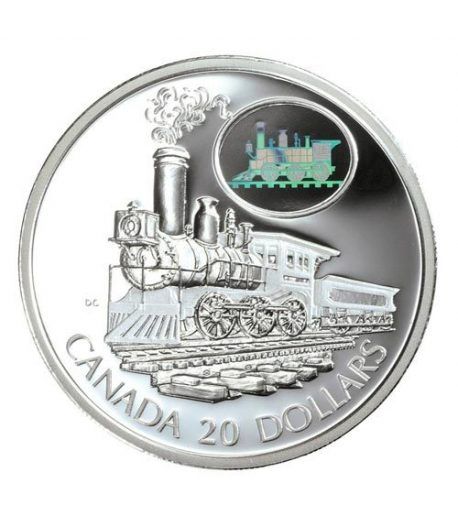 Canada 20$ (2001) Serie transportes Plata holograma.Tren.