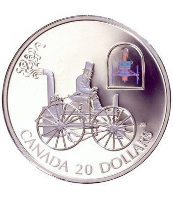 Moneda de plata 20 $ Canada 2000 Coche Vapor. Holograma.