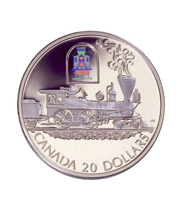 Moneda de plata 20 $ Canada 2000 Tren. Holograma.