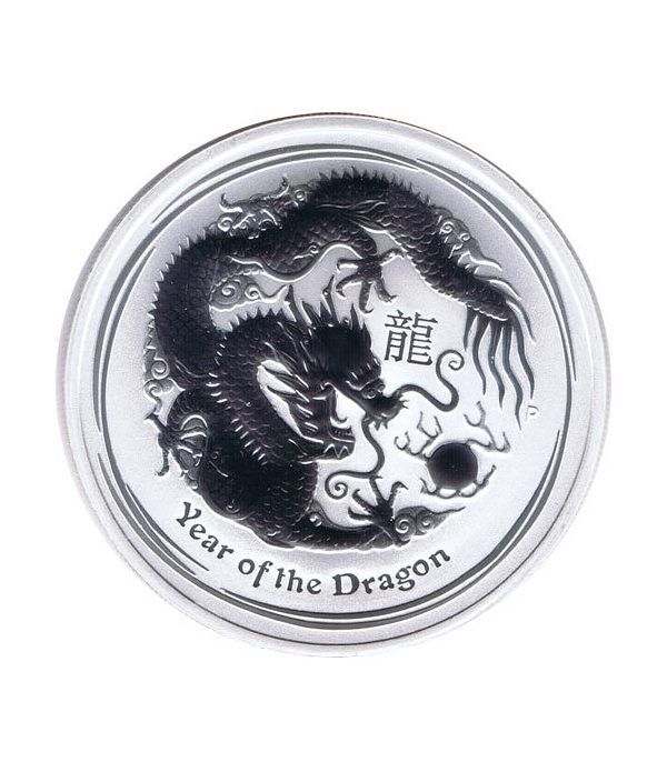Moneda onza de plata 1$ Australia Lunar Dragón 2012  - 4