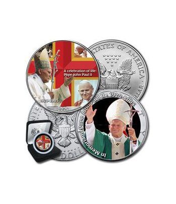 Moneda de plata colorizada 1$ Estados Unidos Juan Pablo II 2005