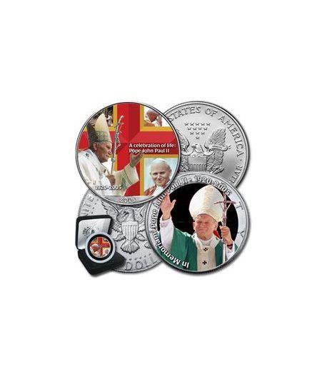 Moneda de plata colorizada 1$ Estados Unidos Juan Pablo II 2005