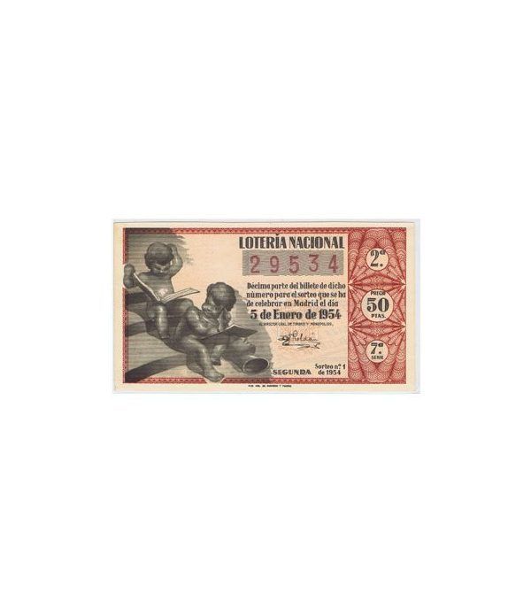 Loteria Nacional. 1954 sorteo 1. Rojo.